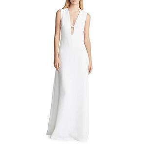 Halston Rene V-Neck Crepe Gown in Chalk Size US 16 $545